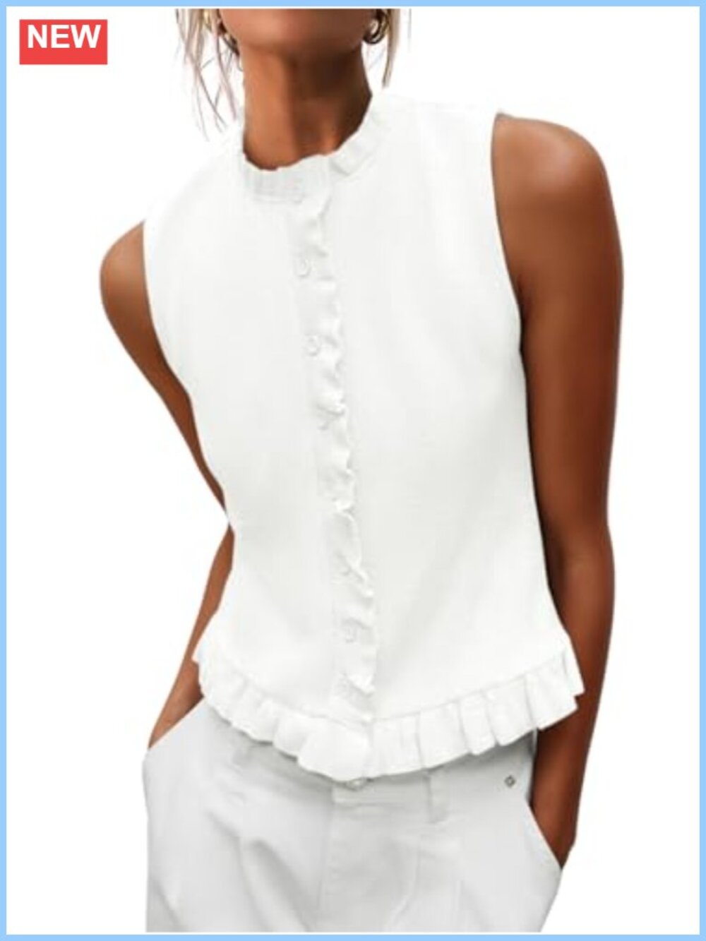 Sleeveless Pleated Button Down Knit Vest Cardigan Sweater